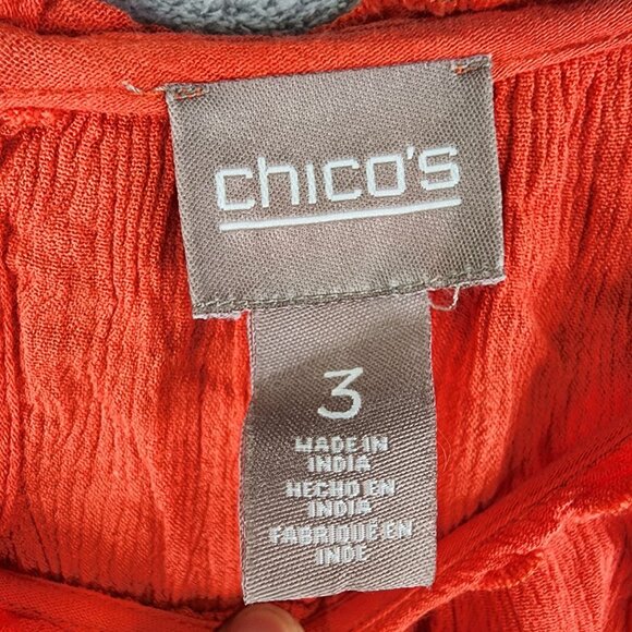 Women's Orange Chico's Blouse Top Cold Shoulder 3/4 Sleeve Round Neck Size 3 - Picture 6 of 12